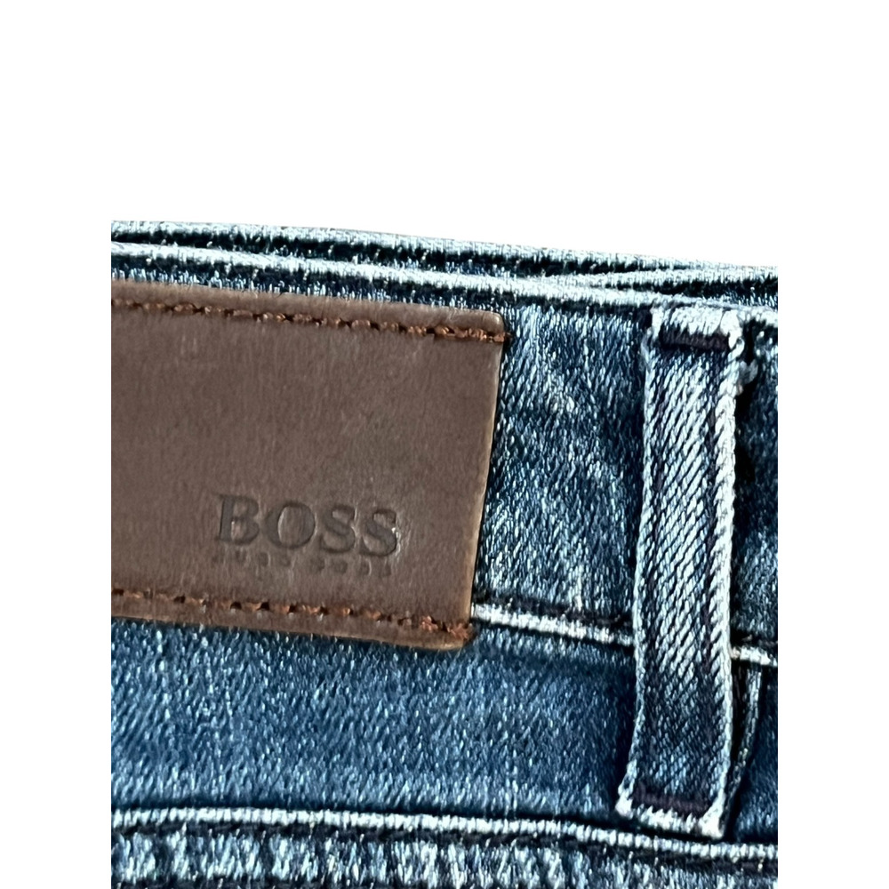 Men's Boss Hugo Boss 38x34 Dark Wash Blue Denim Stretch Tapered Leg EUC READ - Picture 5 of 10